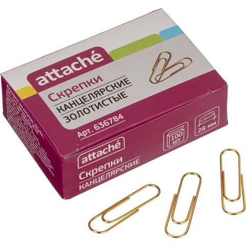 Скрепки 28мм круглые омедненные (золотистые), 100шт, Attache фото 1