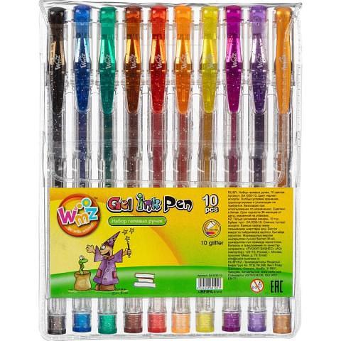 Набор гелевых ручек 0,7мм, 10 цветов с блестками, Beifa фото 1
