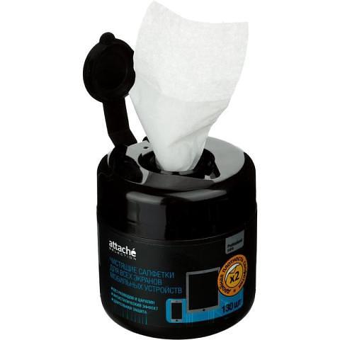Салфетки влажные для экранов мобильных устройств, 130 штук в тубе, Attache Selection фото 1