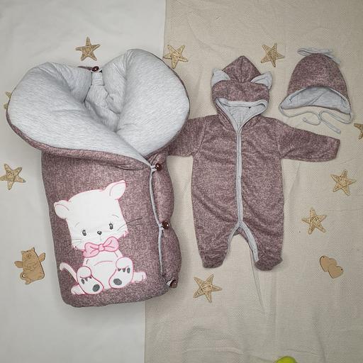 № 435 Комплект на выписку с вышивкой «Мой Котенок», розовый ОПТ фото 1