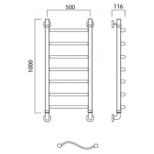 Полотенцесушитель водяной Роснерж Волна L101000 100x50 фото 3