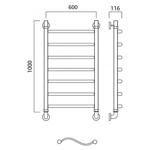 Полотенцесушитель водяной Роснерж Волна L101000 100x60 фото 3