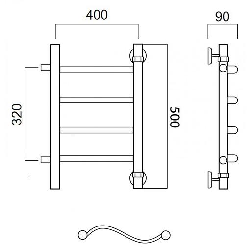 Полотенцесушитель водяной Роснерж Волна L101001 50x40 с боковым подключением 320 фото 2