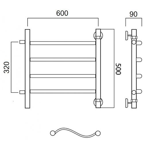 Полотенцесушитель водяной Роснерж Волна L101001 50x60 с боковым подключением 320 фото 2