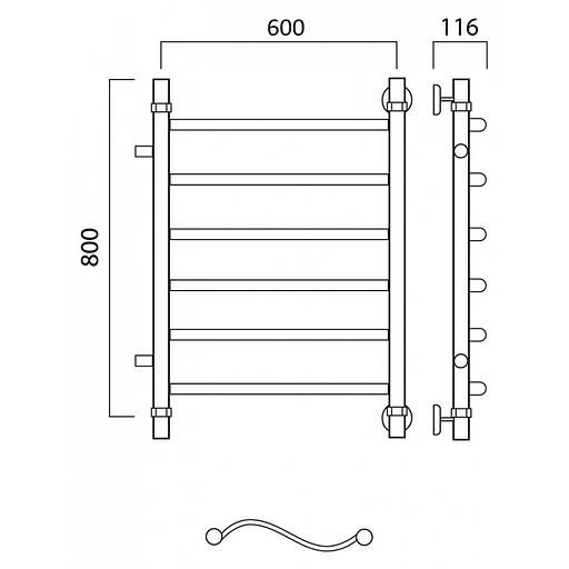 Полотенцесушитель водяной Роснерж Волна L101001 80x60 с боковым подключением 400 фото 2