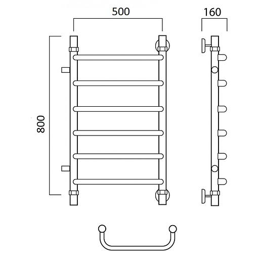 Полотенцесушитель водяной Роснерж Скоба L102001 80x50 с боковым подключением 400 фото 2
