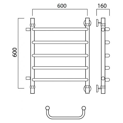 Полотенцесушитель водяной Роснерж Скоба L102001 60x60 с боковым подключением 320 фото 2