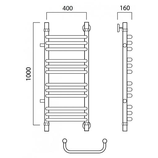 Полотенцесушитель водяной Роснерж Скоба L102011 100x40 с боковым подключением 500 групповой фото 2