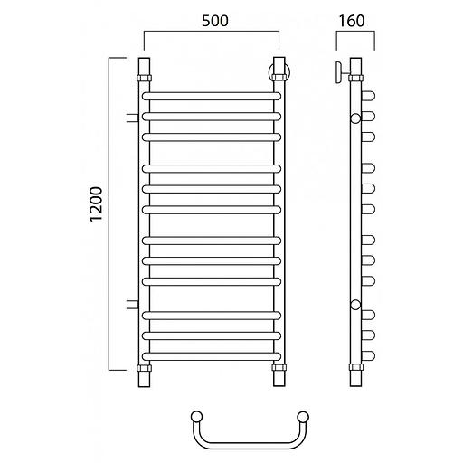 Полотенцесушитель водяной Роснерж Скоба L102011 120x50 с боковым подключением 600 групповой фото 2