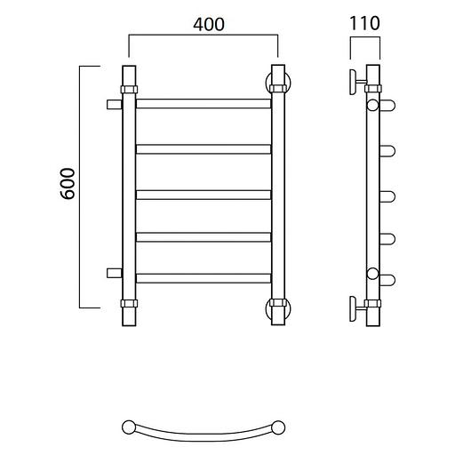 Полотенцесушитель водяной Роснерж Дуга L104001 60x40 с боковым подключением 320 фото 2