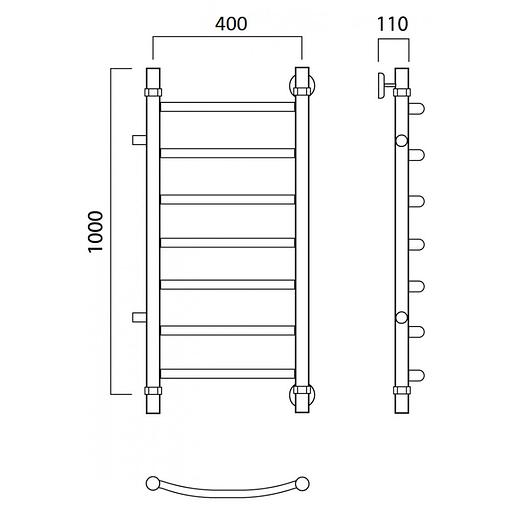 Полотенцесушитель водяной Роснерж Дуга L104001 100x40 с боковым подключением 500 фото 2