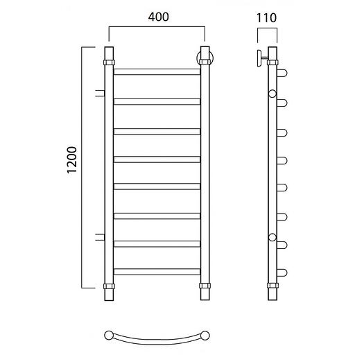 Полотенцесушитель водяной Роснерж Дуга L104001 120x40 с боковым подключением 600 фото 2