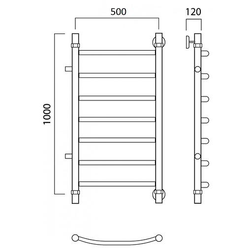 Полотенцесушитель водяной Роснерж Дуга L104001 100x50 с боковым подключением 500 фото 2