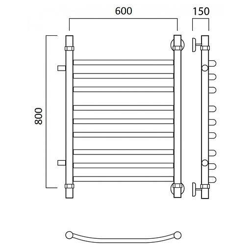 Полотенцесушитель водяной Роснерж Дуга L104011 80x60 с боковым подключением 400 групповой фото 2