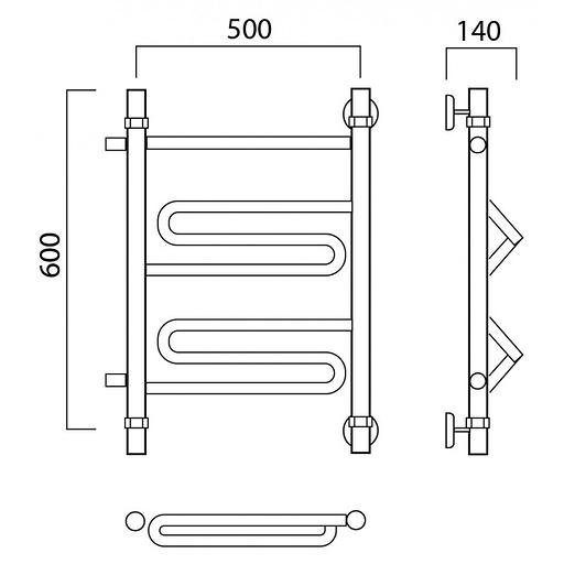 Полотенцесушитель водяной Роснерж Зиг-Заг L105001 60x50 с боковым подключением 320 фото 2
