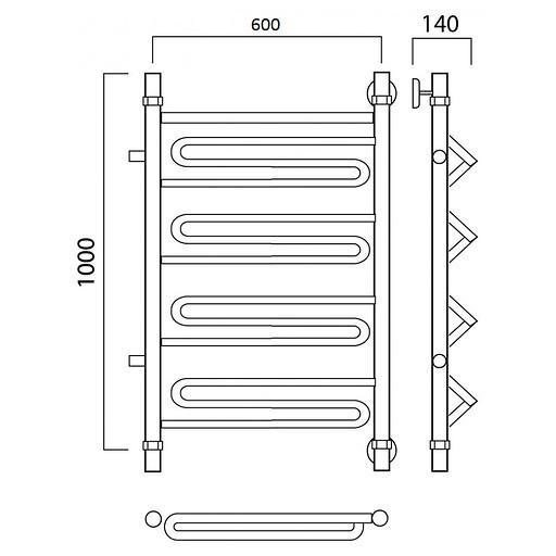 Полотенцесушитель водяной Роснерж Зиг-Заг L105001 100x60 с боковым подключением 500 фото 2