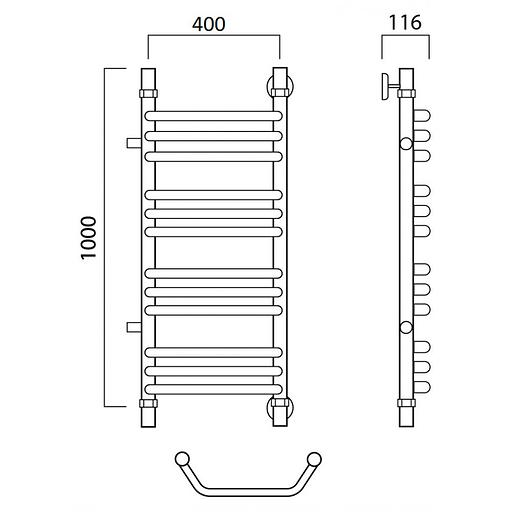Полотенцесушитель водяной Роснерж Трапеция L108011 100x40 с боковым подключением 500 групповой фото 2