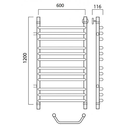 Полотенцесушитель водяной Роснерж Трапеция L108011 120x60 с боковым подключением 600 групповой фото 2