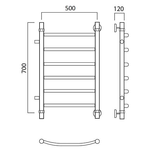 Полотенцесушитель водяной Роснерж Дуга L104001 70x50 с боковым подключением 400 фото 2