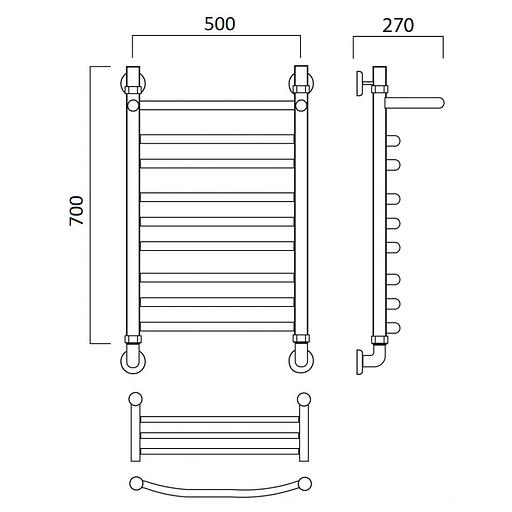 Полотенцесушитель водяной Роснерж Дуга L104110 70x50 с полкой групповой фото 2