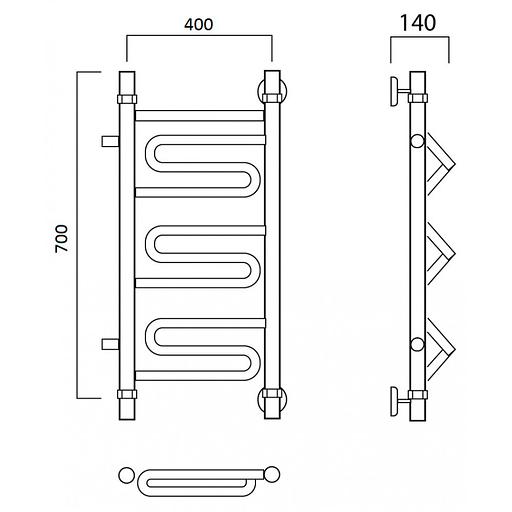 Полотенцесушитель водяной Роснерж Зиг-Заг L105001 70x40 с боковым подключением 400 фото 2