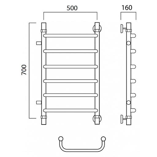 Полотенцесушитель водяной Роснерж Скоба L102001 70x50 с боковым подключением 400 фото 2