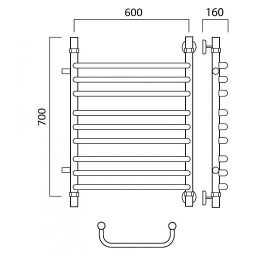 Полотенцесушитель водяной Роснерж Скоба L102011 70x60 с боковым подключением 400 групповой фото 2