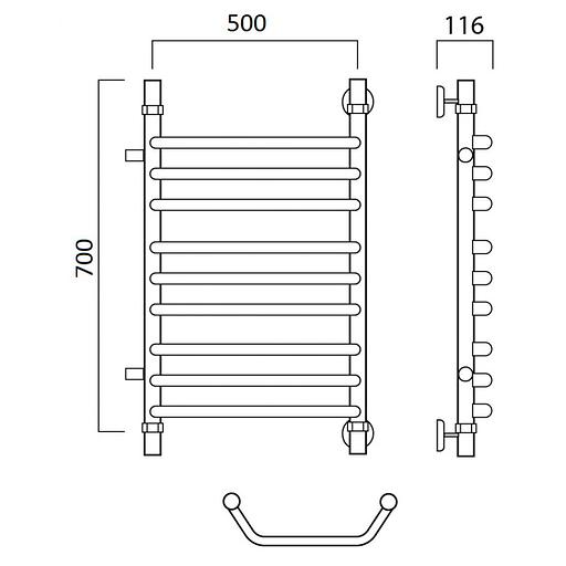 Полотенцесушитель водяной Роснерж Трапеция L108011 70x50 с боковым подключением 400 групповой фото 2