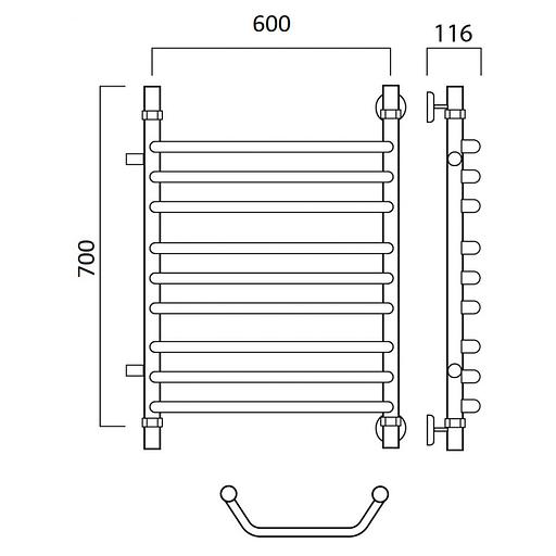 Полотенцесушитель водяной Роснерж Трапеция L108011 70x60 с боковым подключением 400 групповой фото 2