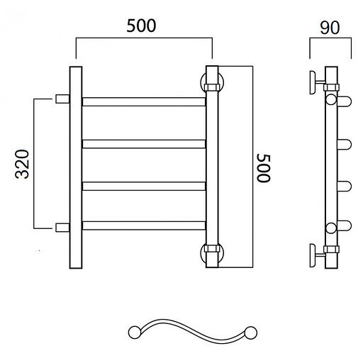 Полотенцесушитель водяной Роснерж Волна L101001 50x50 с боковым подключением 400 фото 2