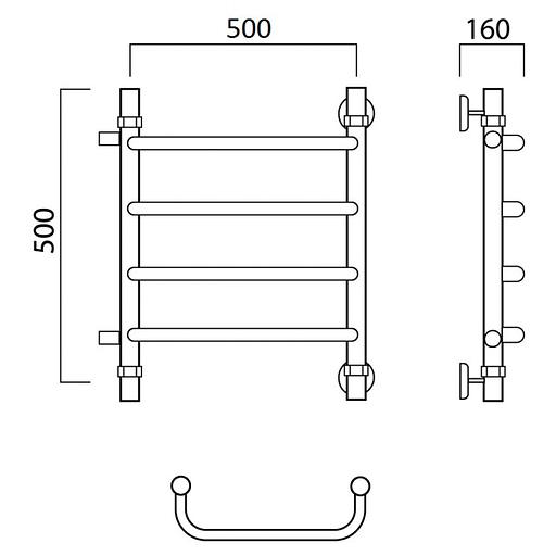 Полотенцесушитель водяной Роснерж Скоба L102001 50x50 с боковым подключением 400 фото 2