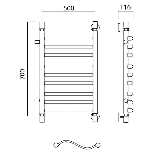 Полотенцесушитель водяной Роснерж Волна L101011 70x50 с боковым подключением 500 групповой фото 2