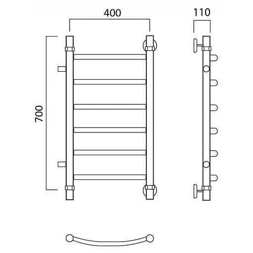 Полотенцесушитель водяной Роснерж Дуга L104001 70x40 с боковым подключением 500 фото 2