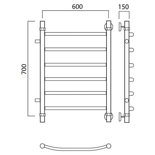 Полотенцесушитель водяной Роснерж Дуга L104001 70x60 с боковым подключением 500 фото 2