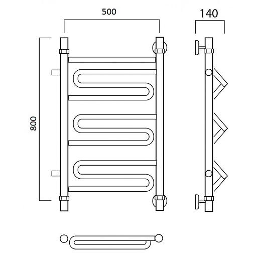 Полотенцесушитель водяной Роснерж Зиг-Заг L105001 80x50 с боковым подключением 500 фото 2