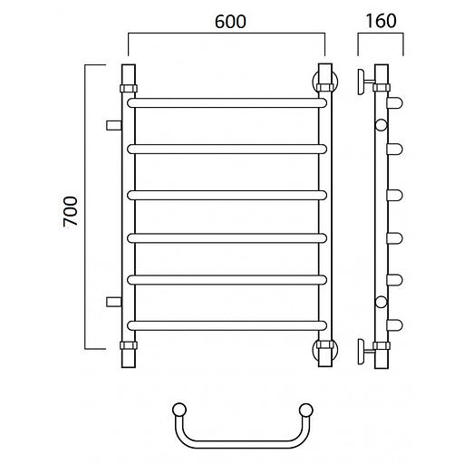 Полотенцесушитель водяной Роснерж Скоба L102001 70x60 с боковым подключением 500 фото 2