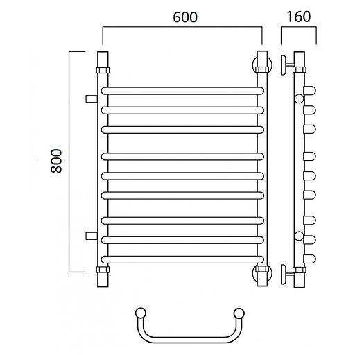 Полотенцесушитель водяной Роснерж Скоба L102011 80x60 с боковым подключением 500 групповой фото 2