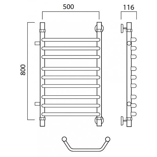 Полотенцесушитель водяной Роснерж Трапеция L108011 80x50 с боковым подключением 500 групповой фото 2