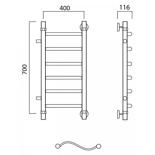 Полотенцесушитель водяной Роснерж Волна L101001 70x40 с боковым подключением 600 фото 2