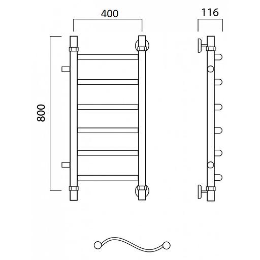 Полотенцесушитель водяной Роснерж Волна L101001 80x40 с боковым подключением 600 фото 2