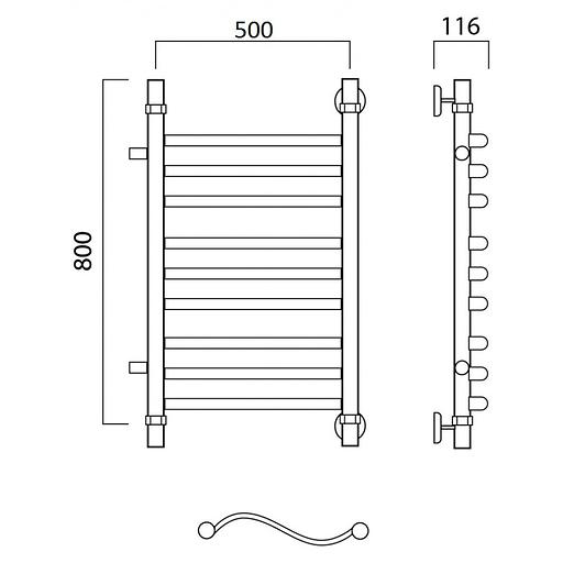 Полотенцесушитель водяной Роснерж Волна L101011 80x50 с боковым подключением 600 групповой фото 2