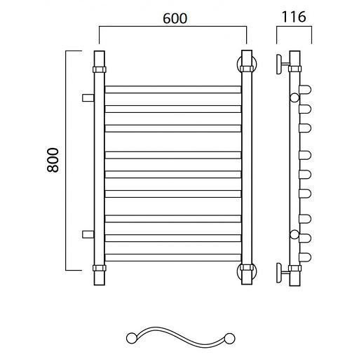 Полотенцесушитель водяной Роснерж Волна L101011 80x60 с боковым подключением 600 групповой фото 2