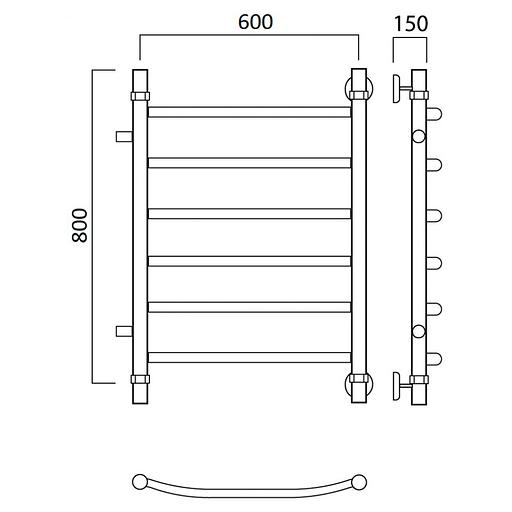 Полотенцесушитель водяной Роснерж Дуга L104001 80x60 с боковым подключением 600 фото 2