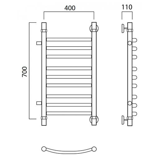 Полотенцесушитель водяной Роснерж Дуга L104011 70x40 с боковым подключением 600 групповой фото 2