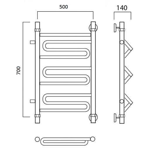 Полотенцесушитель водяной Роснерж Зиг-Заг L105001 70x50 с боковым подключением 600 фото 2