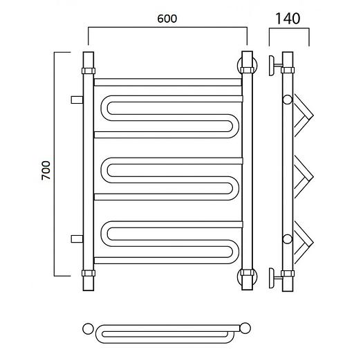 Полотенцесушитель водяной Роснерж Зиг-Заг L105001 70x60 с боковым подключением 600 фото 2