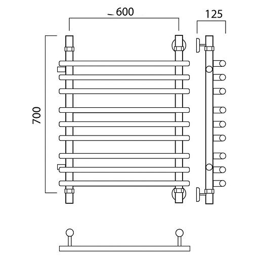 Полотенцесушитель водяной Роснерж Нео 1 L106011 70x60 с боковым подключением 600 групповой фото 2