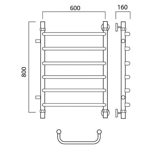 Полотенцесушитель водяной Роснерж Скоба L102001 80x60 с боковым подключением 600 фото 2