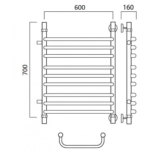 Полотенцесушитель водяной Роснерж Скоба L102011 70x60 с боковым подключением 600 групповой фото 2