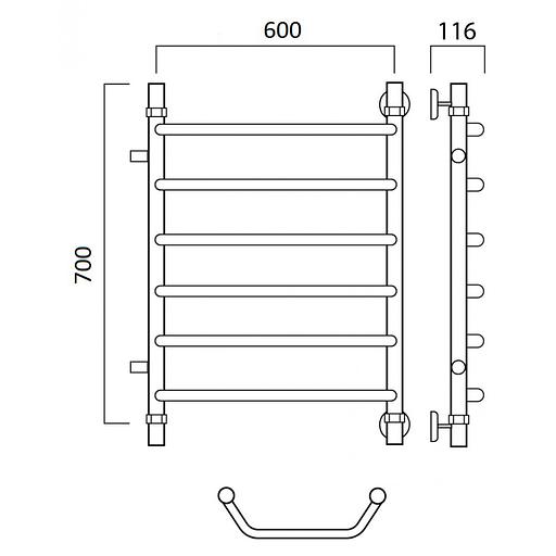 Полотенцесушитель водяной Роснерж Трапеция L108001 70x60 с боковым подключением 600 фото 2